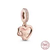 925 Charm de prata Dangle Dangle Gold Rose Pink Charms Bead Fit Pandora Charms Bracelet Diy Jóias Acessórios 01010