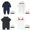 1-2 jaar baby rompertjes jongen meisje kinderen ontwerper brief streep 100% katoen pasgeboren lange mouw korte mouwen jumpsuits hoed 2 delige set G00001 j7qW#