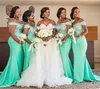 Mint Green African Off The Shoulder Mermaid Bridesmaids Dresses Floor Length Sleeveless Sexy Black Girl Wedding Guest Prom Dress Gowns