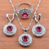 Collier boucles d'oreilles ensemble Rose rouge zircone femmes mariage bijoux de mariée pendentif anneau JS0272