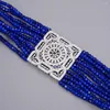 Strand Guaiguai smycken 10 strängar 8 '' Blue Rondelle Jade CZ Pave Connector Armband