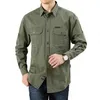 Spring Autumn Denim Men skjortor långärmad 100 bomull Camiseta Masculina Army Military Casual 220813