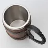 Mugs Wooden Barrel Beer Mug Bucket Shaped Drinkware With Handle Stainless Steel Double Wall Cocktail For Bar Restaurant