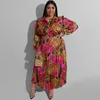 5GG Plus Size Vestidos de Duas Peças Feminino Estampado Top Manga Longa e Conjunto Maxi Saia 2 Peças Roupas Frete Grátis