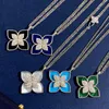 luxury brand clover designer long pendant necklaces for women 18K gold sweet 4 leaf flower double row elegant sweater necklace wit281k