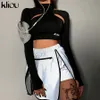 kliou sexy women cottont shirt hollow out tops shillim ladies turtleneck t-shirt letter mx200721