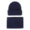 Beanias de malha bebê lenço 2pcs Conjunto infantil infantil de inverno chapéu de moda de moda de moda grossa tampa de neve 0-8y crianças pescoço mais quente gorro preto preto cinza azul listrado cor sólida cor sólida