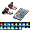 주간 Runnung Lights Car LED 주간 주행 조명 RGB 안개 램프 27SMD Colorf H11 원격 제어 플래시 스트로브 16 모델 DHT3F