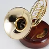Decoratieve beeldjes French Horn Music Box Classical Wind Up Twirling Roterend Base Brass Instrument Miniatuur Artware Gift