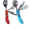 Utomhus prylar gaffelskeden och kniven 3 i 1 bestick set folding multitool rostfritt st￥l rese -redskap multifunktion ￤ter plattvaror bordsartiklar