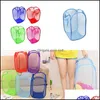 Storage Baskets Laundry Basket Bag Foldable Pop Up Washing Clothes Hamper Mesh Storage Childrens Toys Shoes Sundries Drop Delivery 2 Dh3Tw