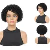 Perruques boucl￩es courte pixie coup￩es cheveux humains pour les femmes Black Remy br￩silien 150% densit￩ c￴t￩ sans glu sans coup