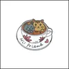 ピンブローチ20pcs/lotかわいい漫画コーヒーキャットブローチ合金エナメルカラーフラワーピンフレンドレディースメンズカップデザインブローチジュエルdham9
