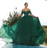 African Dark Green Prom Dresses Off The Shoulder Beading Top Chiffon Evening Gown Pageant Outfit Formal Dresses