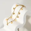 Anklets 18K Gold Plated Stainless Steel For Women Bead Chain Petal Disc Pendant Anklet Foot Jewelry