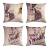 Kussen 1lot lavendel bloemenprint worp deksels 4pc linnen handgeschilderde bloemen vintage decoratieve kussens voor thuis