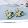 Ohrstecker Green Leaf Statement für Frauen Elegant Exquisite Party Luxus Kristall Modeschmuck HT261