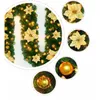 Christmas Decorations Rattan Garland With LED Lights Artificial Wreath Flowers Pearls Xmas Tree Ornaments Festival Party