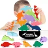 Fidget Kids Toys wiek 3-7 drewnianych dinozaurów bloków do układania dla chłopców i dziewcząt