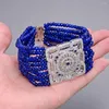 Strand Guaiguai smycken 10 strängar 8 '' Blue Rondelle Jade CZ Pave Connector Armband
