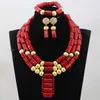 Collana Orecchini Set Unico Vino Rosso/Arancione Perline di Corallo Matrimonio Africano Nuziale/Donne CJ856