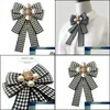 Pins Brooches Classical Plaid Striped Printed Bow Brooch Canvas Pearls Tie Cor Collar Brooches For Women Shirt Clothes Jewelry Fact Dhf9H