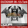 Tank OEM-mässor för Kawasaki Ninja ZX-250 ZX250 EX250 R ZX250R 08 09 10 2011 2012 163NO.193 EX ZX 250R EX250R ZX-250R 2008 2009 2010 11 12 Injektion Fairing Gray Flames