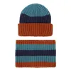 Beanias de malha bebê lenço 2pcs Conjunto infantil infantil de inverno chapéu de moda de moda de moda grossa tampa de neve 0-8y crianças pescoço mais quente gorro preto preto cinza azul listrado cor sólida cor sólida