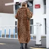 Women's Fur High Street Leopard Print Long Faux Coat Fluffy Jacket Women Winter Quality Trench Plush Jackets