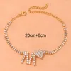 Fußkettchen Stonefans Mode M Buchstabe Herz Strass Fußkettchen Kette für Frauen Doppelschicht Tennis Armband am Bein Schmuck