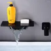 Bathroom Sink Faucets Bathtub Faucet Black Brass Wall Mount Waterfall Big Square Spout Single Lever Vanity Mixer Water Tap 855867