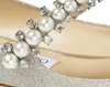 Sandalias de cuero con purpurina dorada, zapatos Baily con correa de cristal y perlas, zapatos de tacón con punta en pico, vestido de boda para fiesta, EU35-43 perfecto para caminar para mujer