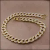 Chains Iced Out Bling Rhinestone Chains Sier Golden Finish Miami Cuban Link Chain Necklace 15Mm Mens Hip Hop Jewelry 16 18 20 Drop D Dhvon