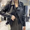 Women's Leather Jaket Moto Motor Musim Semi Gugur Baru Pendek Lengan Panjang Ritsleting Jalan Wanita Sabuk Kulit Imitasi