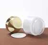 Barattolo di crema in vetro bianco da 300 pezzi, bottiglia bianca, coperchi con colletto dorato, vuoto 30/50 g