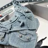 Handtassen schoudertas mode denim cowhide crossbody tassen klinknagel boren zipper sluiting geplooide portemonnee met kaartzak cardio￯de hangende spiegel verstelbare riem