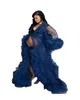 2023 Ruffles Royal Blue Evening Dreess Tulle Kimono Women Robe 사진 촬영 푹신한 소매 쟁기 가운 아프리카 망토 망토 출산 드레스 사진