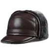 Berets RY0201 Male Winter Warm Ear Protection Bomber Hat Man Genuine Leather Faux Fur Inside Black/Brown Ultra Large Size 54-62cm Caps