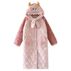 Vrouwen Nachtkleding Flanel Cartoon Leuke Hooded Gewaad Vrouwen Herfst Winter Kimono Gown Coral Fleece Badjassen Drielaags Katoen warme Nachtjapon