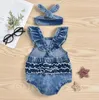 Mamelucos 0-18M Rainbow Impreso Baby Girls Boys Denim Ruffles Manga corta Monos Monos Diadema 221018