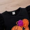 Set di abbigliamento Neonate Set di vestiti di Halloween Set manica lunga Lettera stampata Pagliaccetto Gonna in filato multicolore Copricapo Costume 230923
