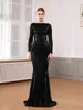 Casual Dresses Elegant O Neck Long Sleeve Sequin Maxi Dress Floor Length Stretchy BodyCon Party Dress Gold Green Bourgogne Red 221018