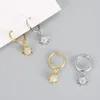 Hoop Earrings Real 925 Sterling Silver Earring For Women Girls Star Zircon Gold Color Huggie Gifts