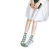 Mulheres meias de meias femininas algodão xadrez de algodão japonês e coreano Autumn de moda da faculdade