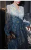 Casual Dresses Tingfly Luxury Button Decor Artistic Van Gogh Starry Målning Tryck Flödande långfest Dinner kvinnor Ruffles Vintage R297J