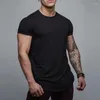 Heren T-shirts Mode Gym Kleding Effen Kleur Korte mouw Heren Slim Fit Hardlopen Training Sport Onregelmatige zoom T-shirt Zomer