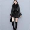 Women's Fur Winter Coat Women 2022 Fashion PU Leather Splicing Jacket Temperament Faux Black Outerwear Tops N1557