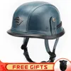 Fahrradhelme DOT-zugelassener Deutscher WWII Vintage PU Ather Motorcyc Half Face Helm Männer Frauen Chopper Scooter Reiten Jet Capacetes Para Moto L221014