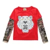 INS Spring en Autumn Boys 'Shirt European American Long Sleeveved Stitching Hip-Hop Style Flower Arm Tattoo Mouwen 74Py##