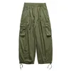 Pantalon Cargo multi-poches pour hommes, décontracté, couleur unie, droit, Baggy, jambes larges, court, longueur cheville, 220713